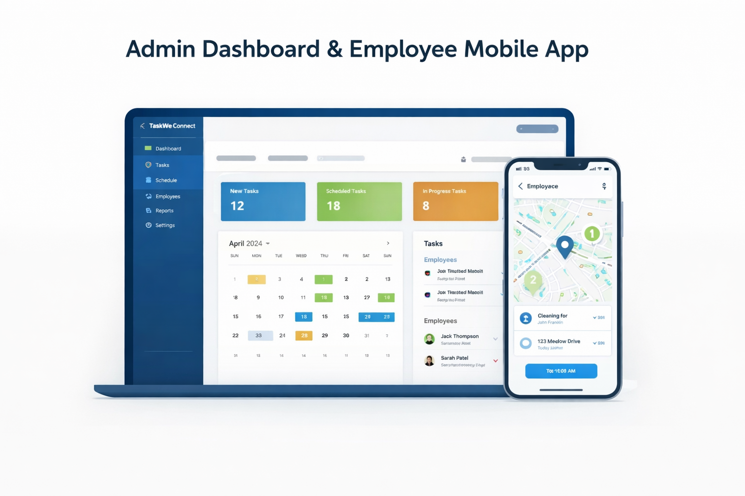 TaskWeConnect Admin Dashboard and Employee Mobile App
